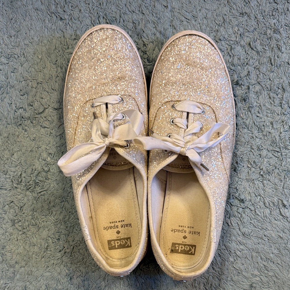 Keds x kate spade Glitter Lace-Up Sneakers in white